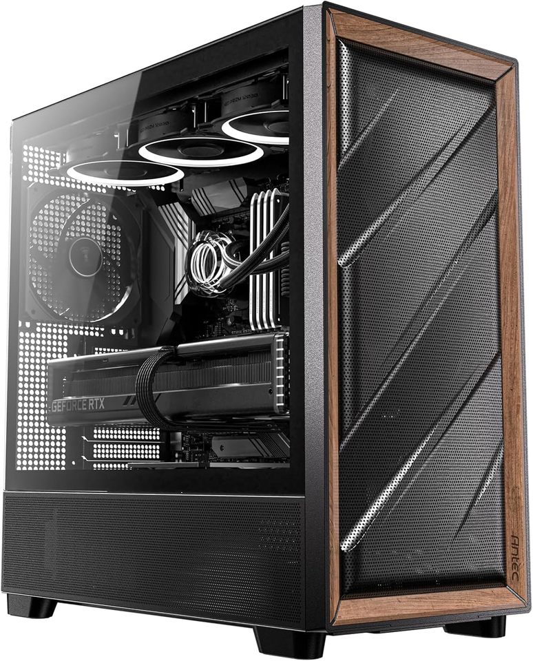 Antec Flux Wood Midi Case Tower Vetro Temperato No-Power E-ATX/ATX/mATX/Mini-ITX