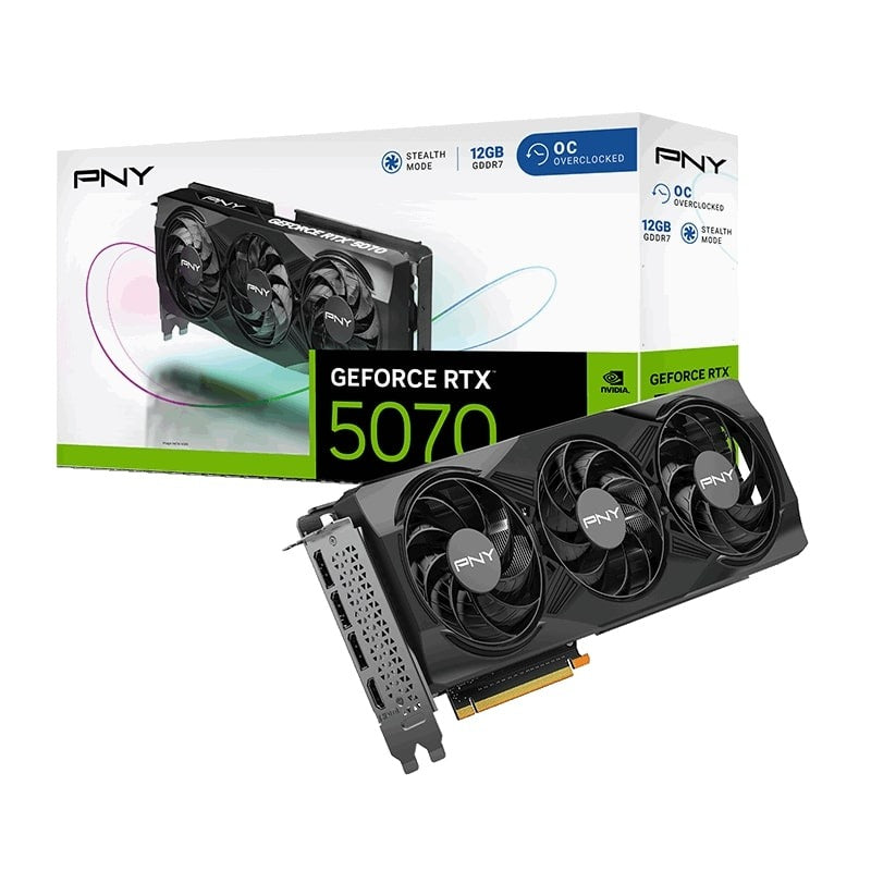 PNY GeForce RTX 5070 Overclocked Triple Fan 12GB GDDR7 DLSS4 1*HDMI/3*DisplayPort PCi Ex 5.0 16x