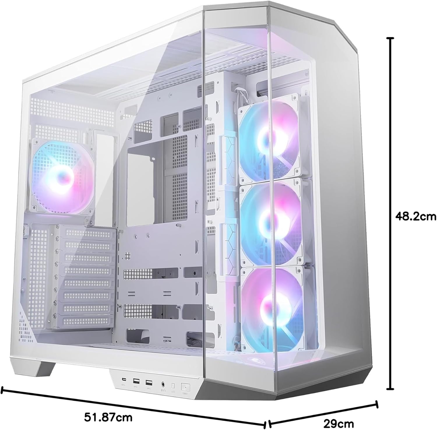 MSI MAG PANO 100R PZ WHITE Case PC ATX, staffa per installazione verticale della GPU, supporto GPU, filtri antipolvere, staffa storage oscillante, design a doppia camera e porta USB