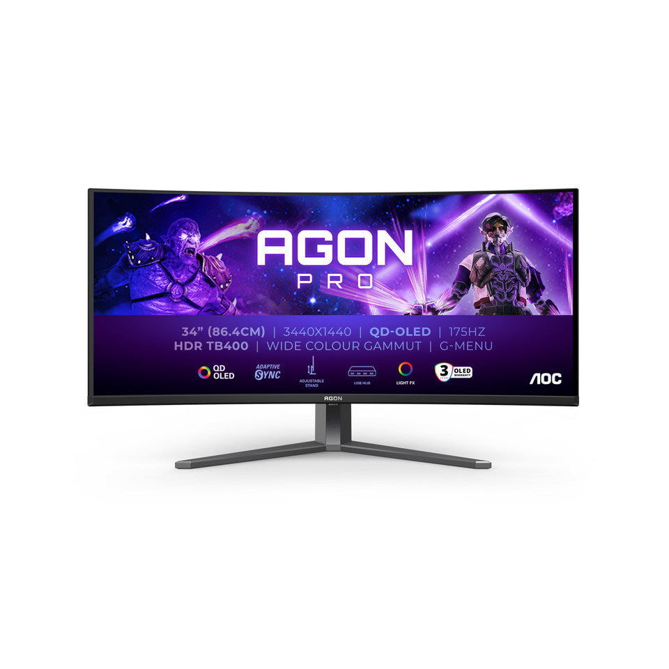 AOC Agon Pro AG346UCD Monitor Curvo 34" QD-OLED 175Hz WQHD 0,03ms Multimediale Hub USB 2*HDMI/DisplayPort