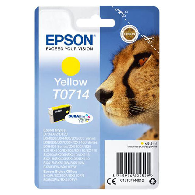 Epson Cartuccia Ink Originale T0714 Gialla per Stylus D120 / D78 Capacità 415 Pagine