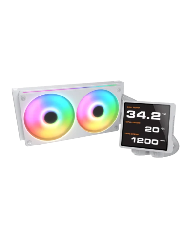 COUGAR RAFF. LIQUIDO POSEIDON VISTEK PRO ARGB 240 WHITE IPS TFT 3.9'' - Il Poseidon Vistek Pro ARGB mostra un monitoraggio di sistema in tempo reale in alta definizione in modo ultra-nitido su un display IPS TFT LCD da 3,95 pollici sovradimensionato co...
