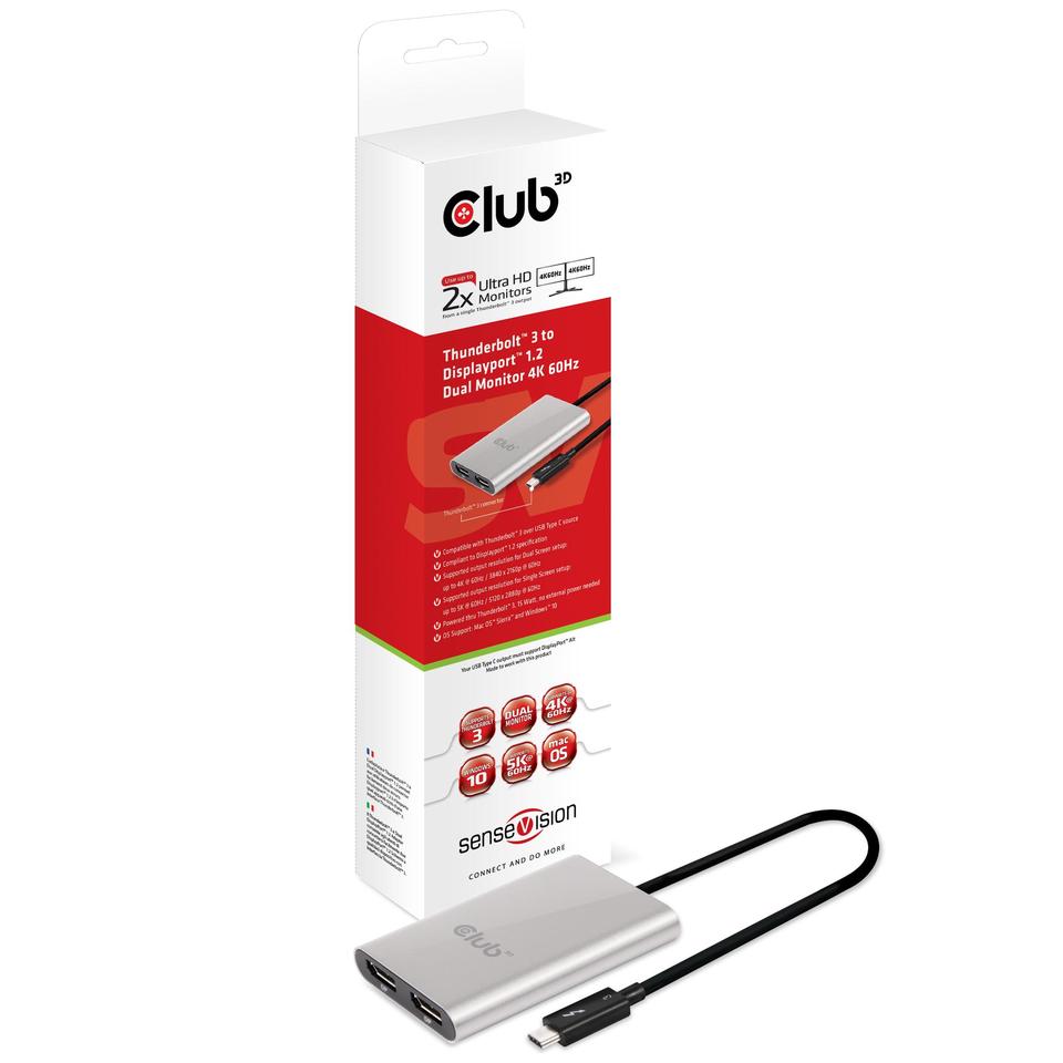 Club3D SenseVision Video Splitter Thunderbolt3 to 2*Display Port Grigio