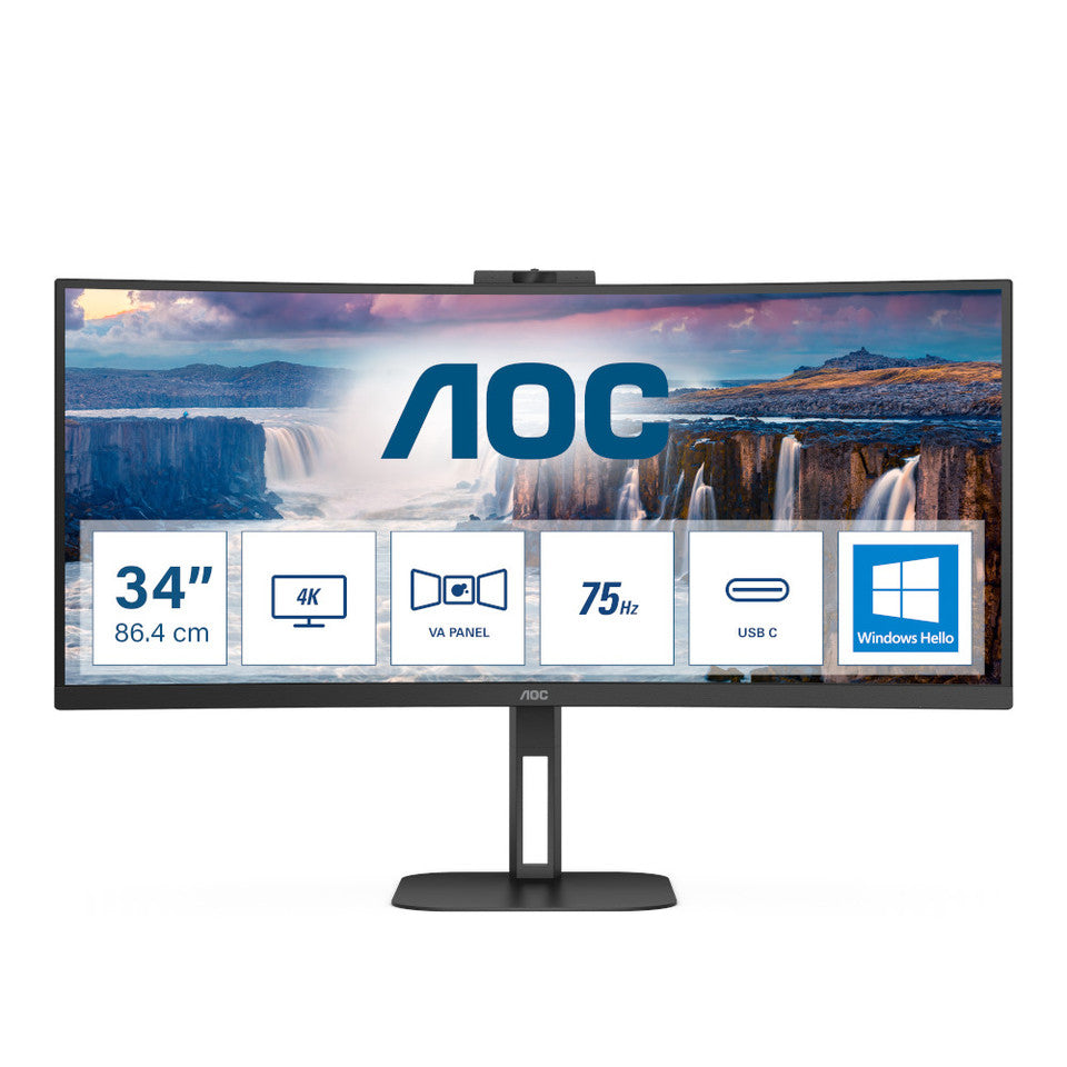 AOC CU34V5CW Monitor Curvo 34" VA 100Hz WQHD 1ms FreeSync Multimediale WebCam USB HDMI/DP/Type-C