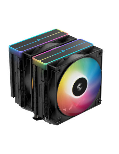 DEEPCOOL RAFF. CPU AG620 BK ARGB V2 120mm ARGB HYDRO BEARING - DeepCool AG620 BK ARGB V2 � un dissipatore di calore per CPU completamente nero a doppia torre incentrato sull�efficienza ad alte prestazioni grazie ai sei tubi di calore inseriti nella tor...