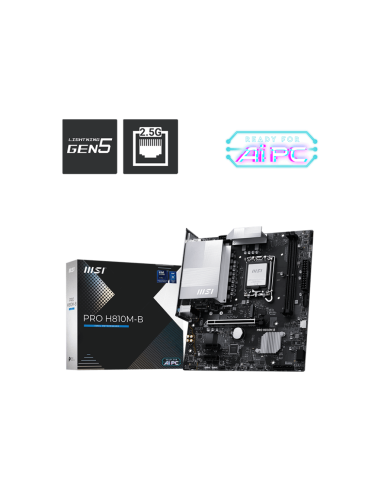 MB MSI PRO H810M-B S1851 - PRO H810M-B offre un design semplice con una armoniosa combinazione di colori argento che si abbina perfettamente sia ai PC bianchi che neri. � progettato con LAN 2.5G e PCIe 5.0, pronto per i processori Intel� Core� Ultra.