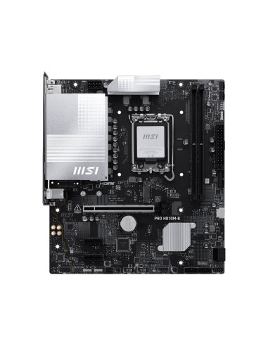 MB MSI PRO H810M-B S1851 - PRO H810M-B offre un design semplice con una armoniosa combinazione di colori argento che si abbina perfettamente sia ai PC bianchi che neri. � progettato con LAN 2.5G e PCIe 5.0, pronto per i processori Intel� Core� Ultra.