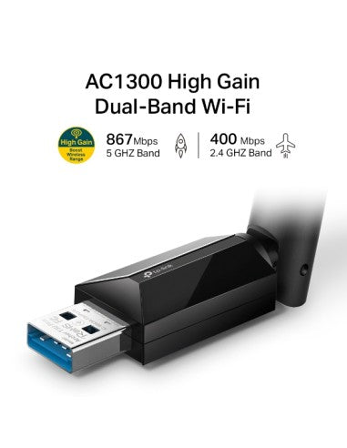 TP-LINK ARCHER T3U PLUS USB WIRELESS DUAL BAND AC1300 antenna esterna