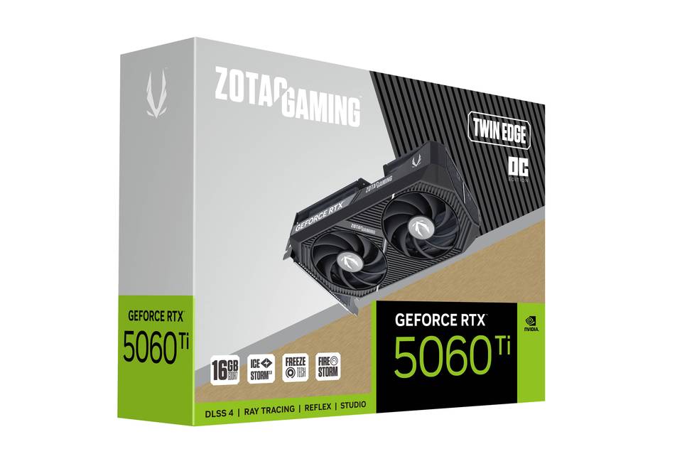 ZOTAC GeForce RTX 5060 Ti Twin Edge OC 16GB GDDR7 DLSS4 1*HDMI/3*DisplayPort PCi Ex 5.0 16x